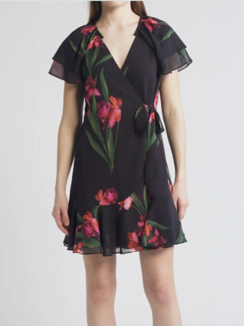 Ted Baker London Fasnia Floral Wrap Minidress US 6 ruffle party spring flirty